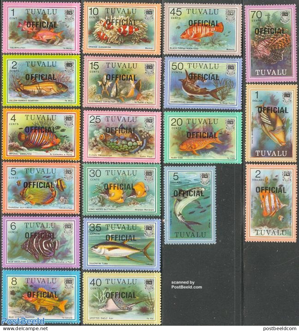 Tuvalu 1981 On Service, Fish 19v, Mint NH, Nature - Fish - Fishes