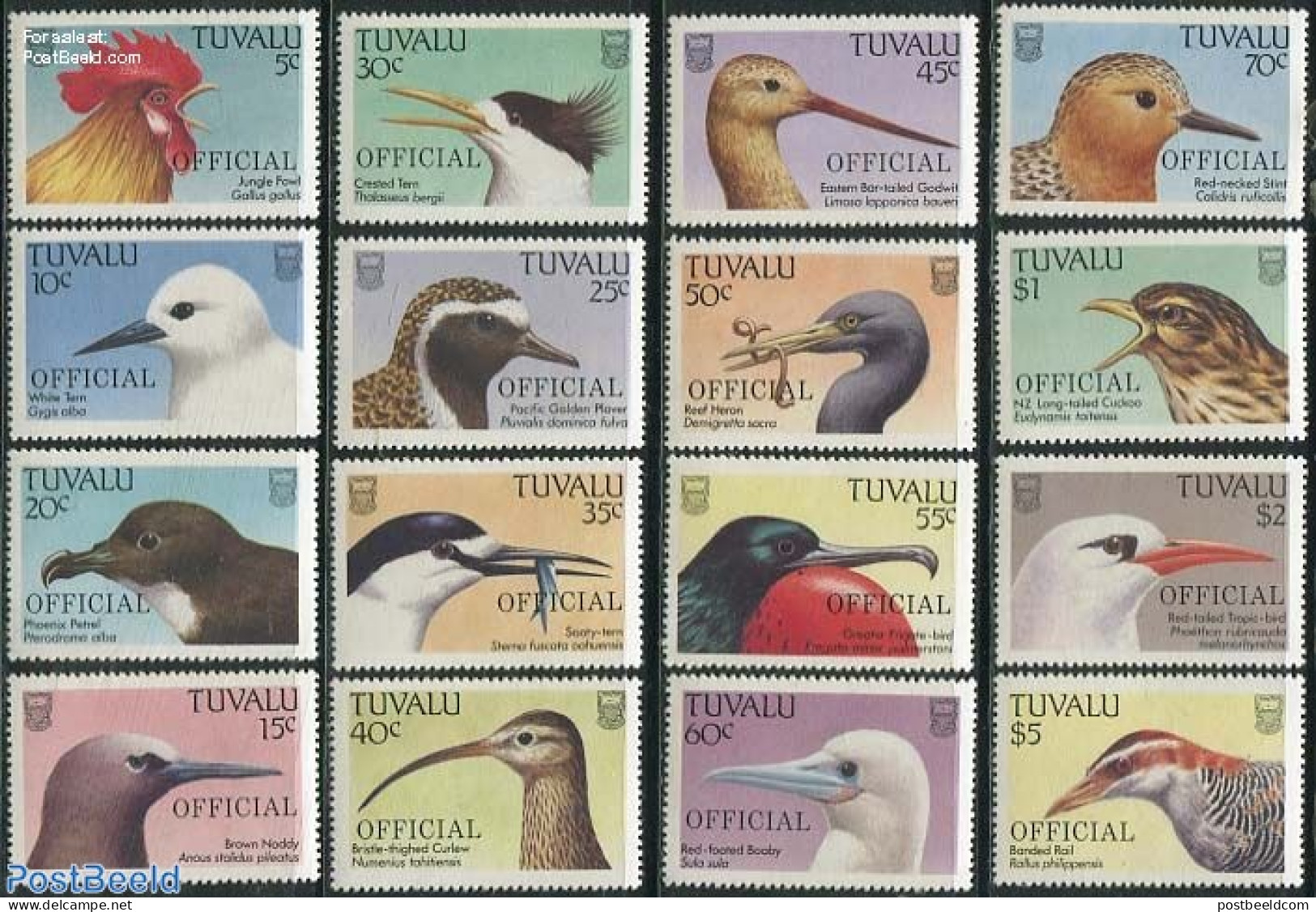 Tuvalu 1989 On Service, Birds 16v, Mint NH, Nature - Birds - Poultry - Other & Unclassified