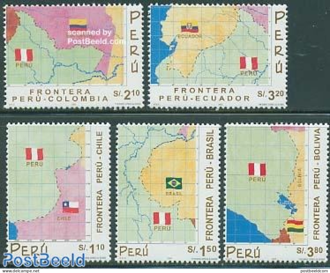 Peru 2000 Borders 5v, Mint NH, Various - Maps - Geography