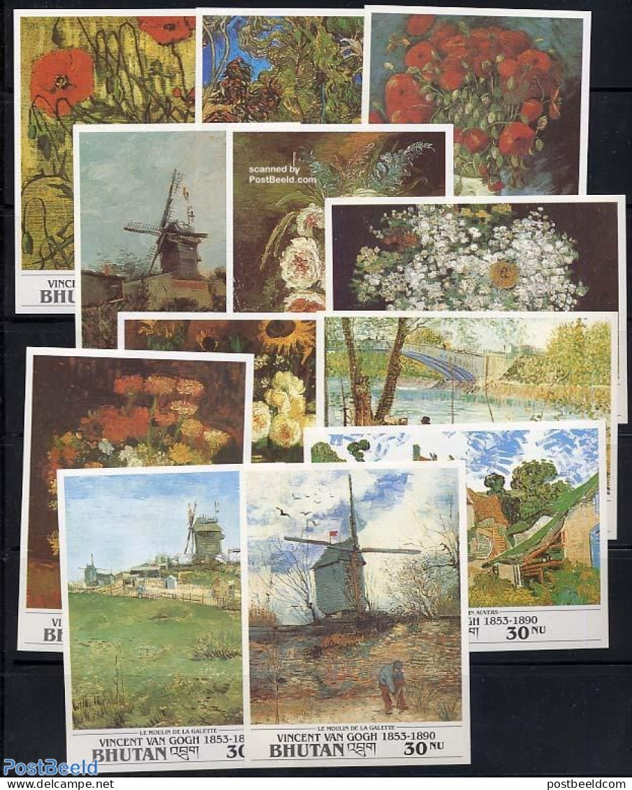 Bhutan 1991 Vincent Van Gogh 12 S/s, Mint NH, Various - Mills (Wind & Water) - Art - Modern Art (1850-present) - Vince.. - Mühlen