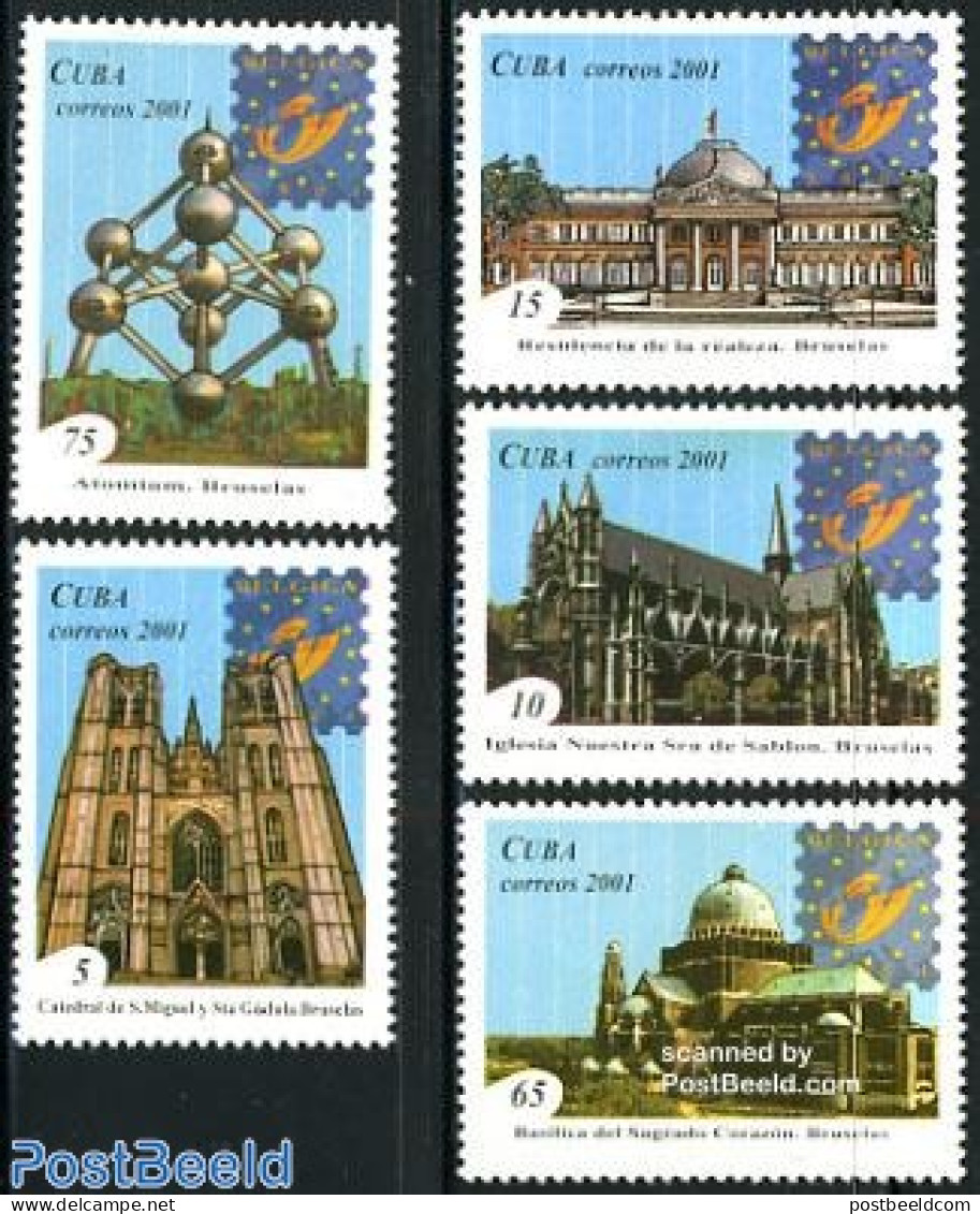 Cuba 2001 Belgica 2001 5v, Mint NH, Religion - Churches, Temples, Mosques, Synagogues - Philately - Unused Stamps