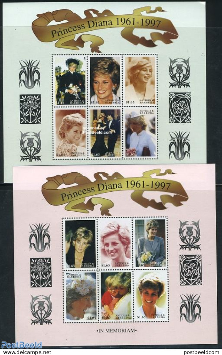 Antigua & Barbuda 1998 Death Of DIana 12v (2 M/s), Mint NH, History - Charles & Diana - Kings & Queens (Royalty) - Familles Royales