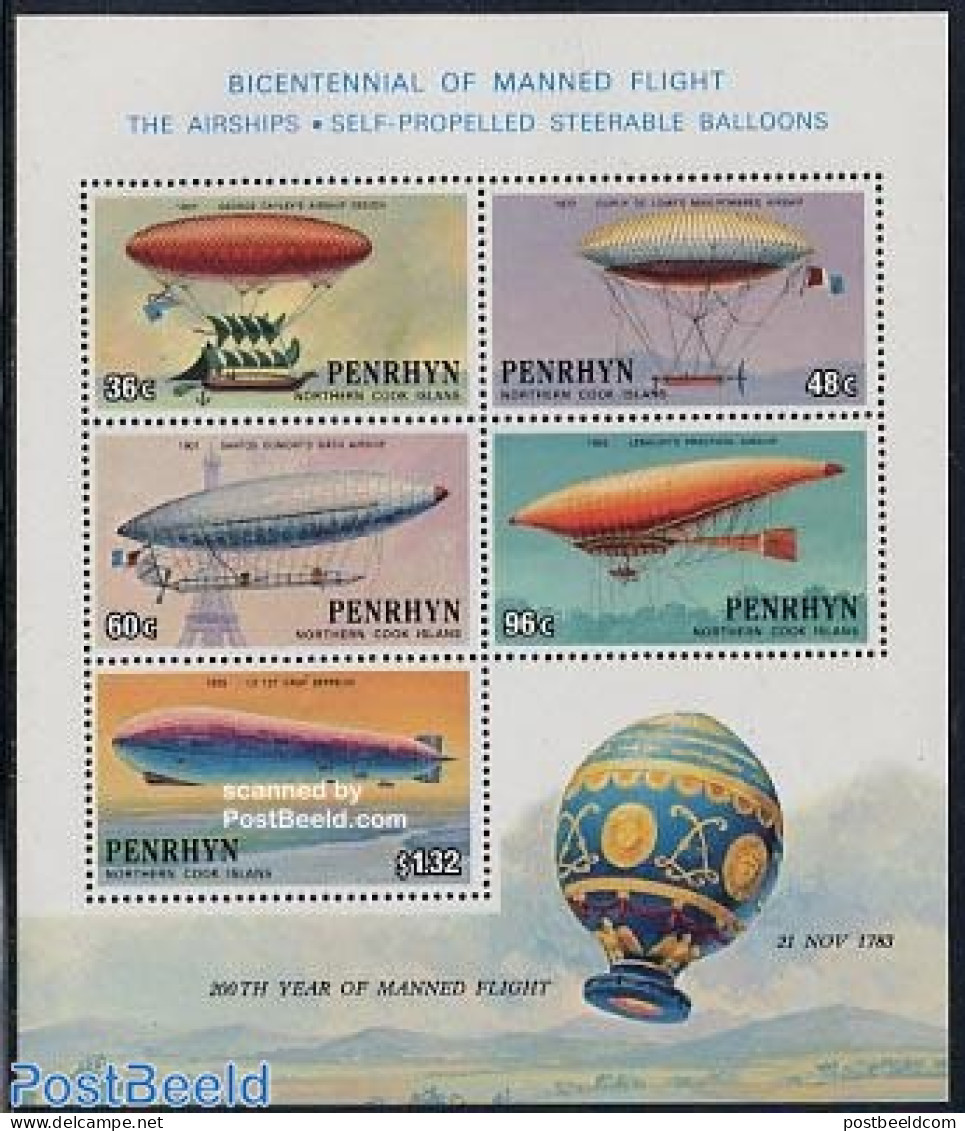 Penrhyn 1983 200 Years Aviation S/s, Mint NH, Transport - Balloons - Zeppelins - Airships