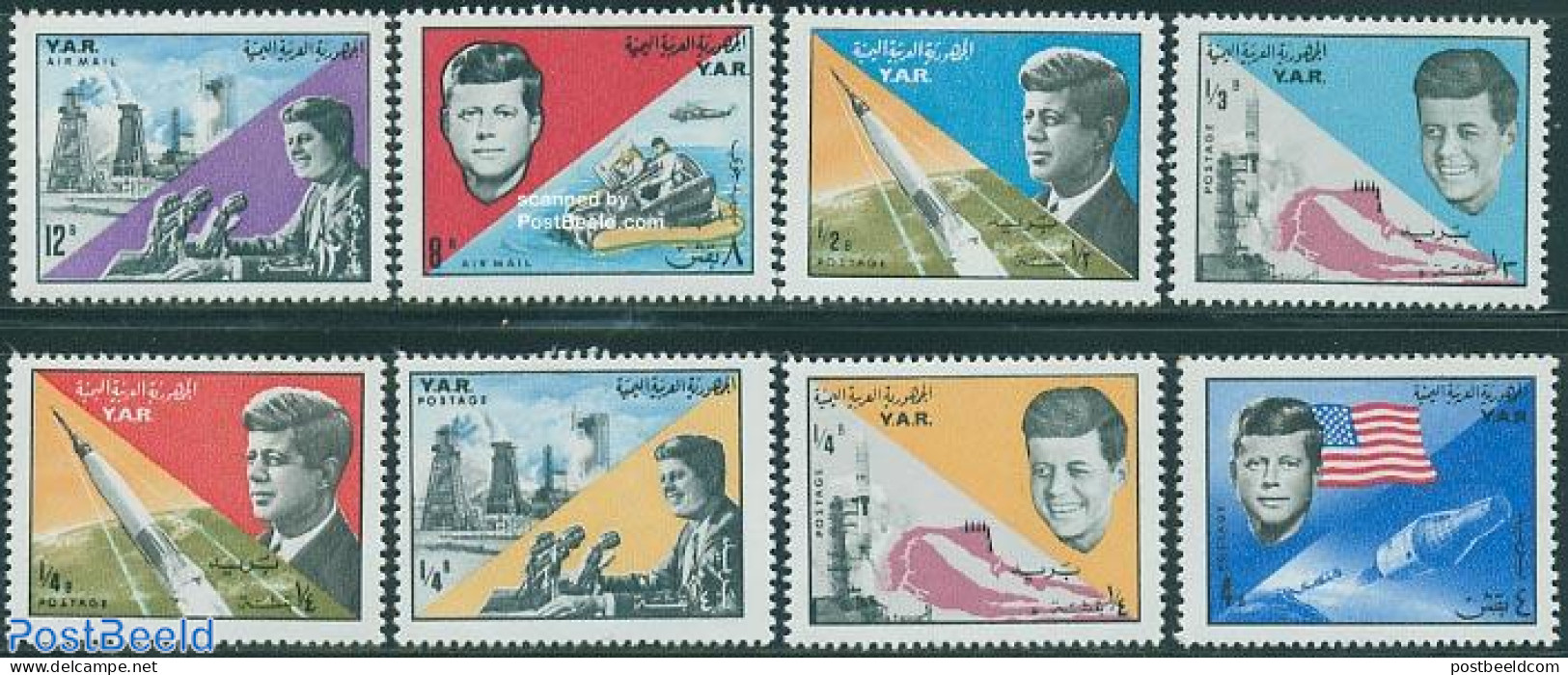 Yemen, Arab Republic 1965 Kennedy 8v, Mint NH, History - Transport - American Presidents - Space Exploration - Other & Unclassified