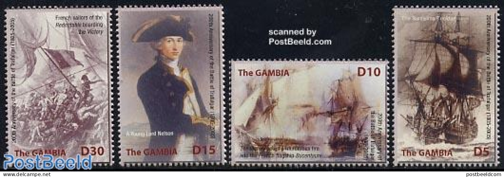 Gambia 2005 Battle Of Trafalgar 4v, Mint NH, Transport - Ships And Boats - Bateaux