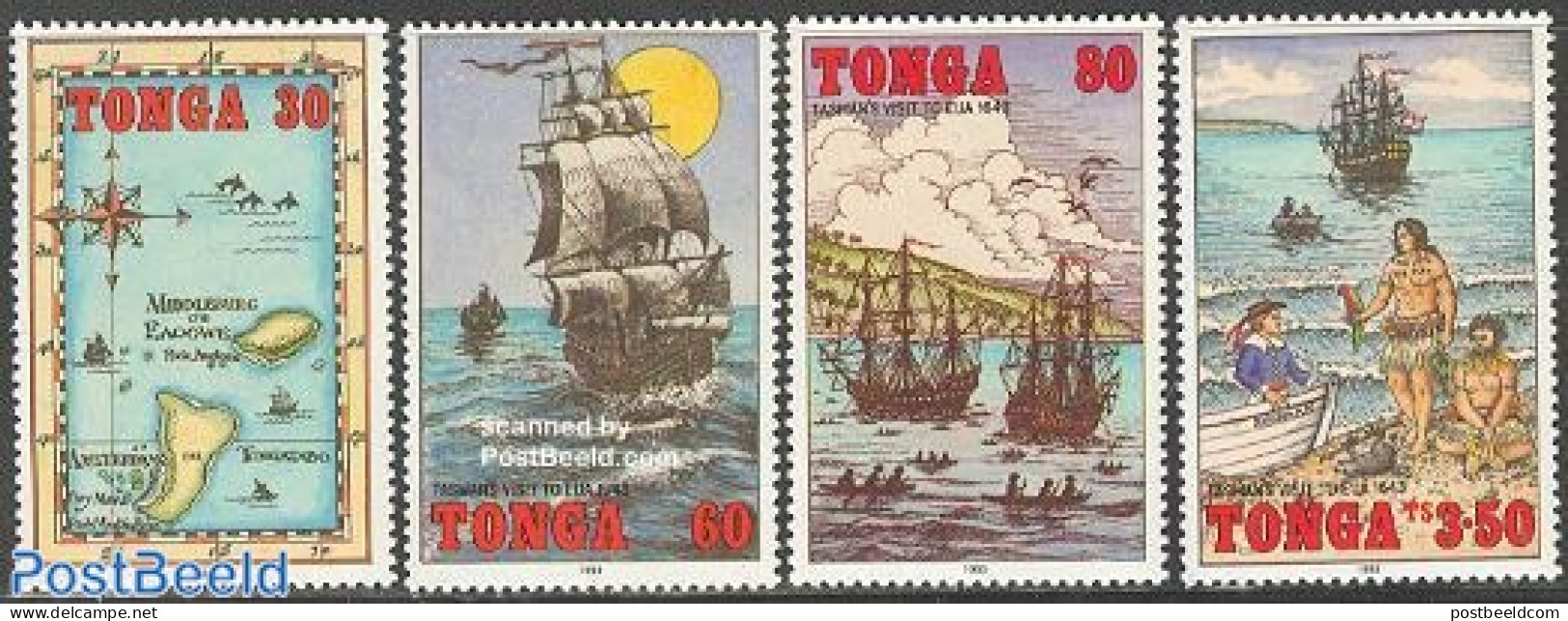 Tonga 1993 Discovery Of Tonga 4v, Mint NH, History - Transport - Various - Explorers - Netherlands & Dutch - Ships And.. - Explorateurs