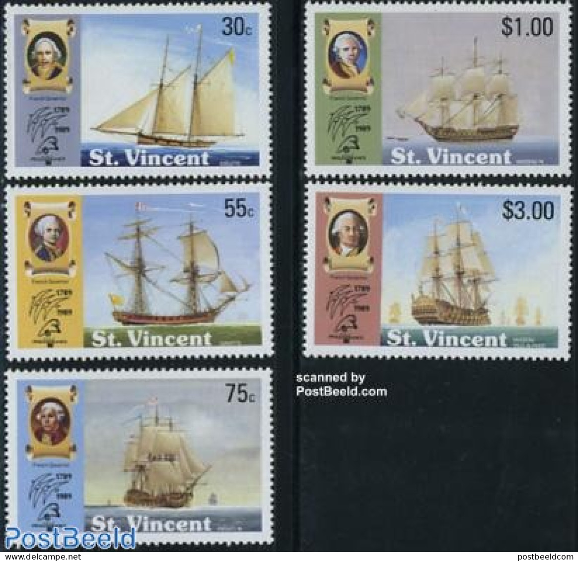 Saint Vincent 1989 Philexfrance, Ships 5v, Mint NH, Transport - Philately - Ships And Boats - Ships