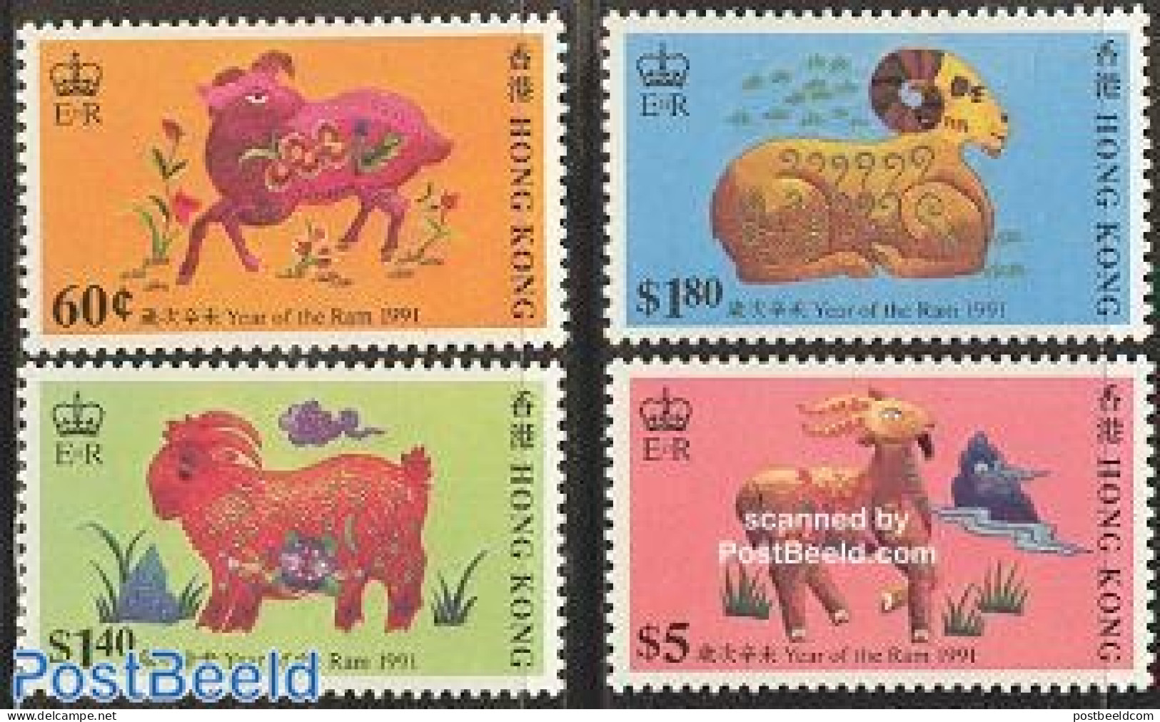 Hong Kong 1991 Year Of The Sheep 4v, Mint NH, Nature - Various - Cattle - New Year - Ungebraucht