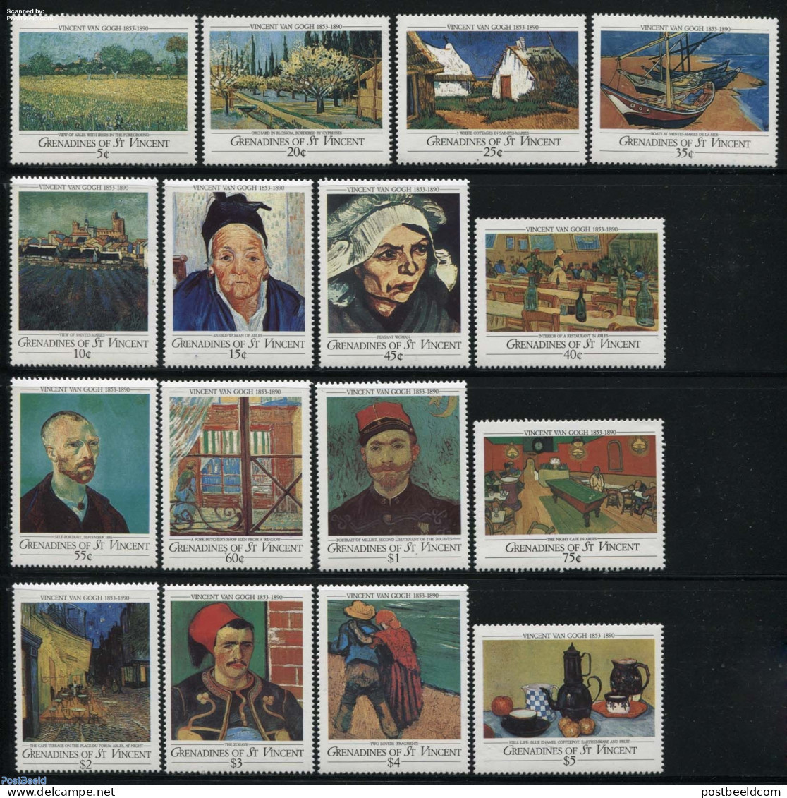 Saint Vincent & The Grenadines 1991 Vincent Van Gogh Paintings 16v, Mint NH, Art - Modern Art (1850-present) - Vincent.. - St.Vincent & Grenadines