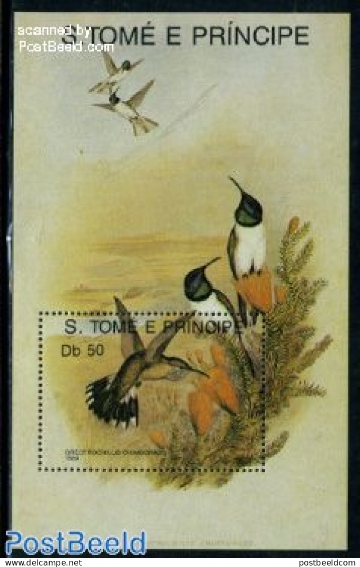Sao Tome/Principe 1989 Hummingbird S/s, Mint NH, Nature - Birds - Flowers & Plants - Sao Tome Et Principe