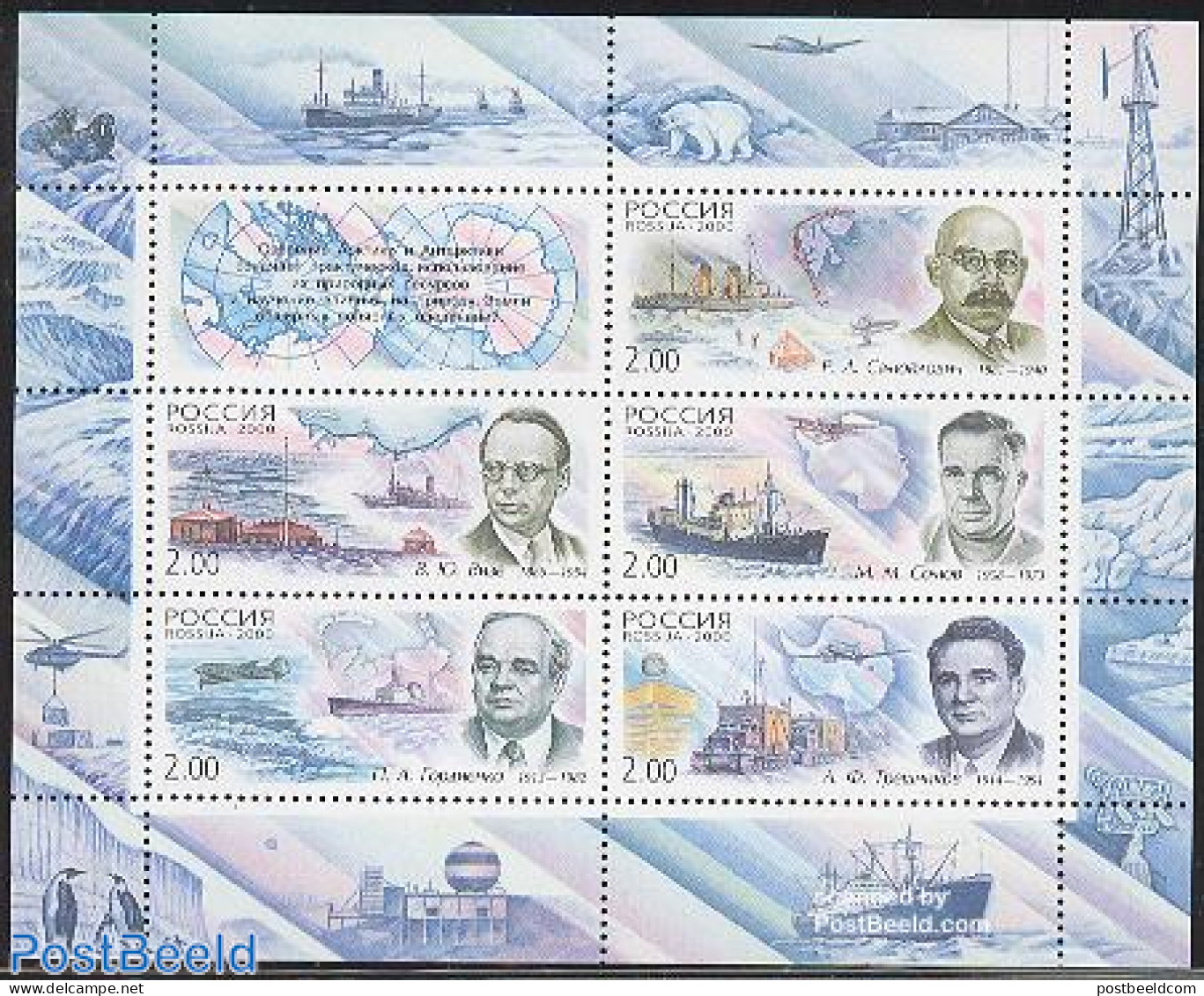 Russia 2000 Arctic Explorers S/s, Mint NH, Science - Transport - The Arctic & Antarctica - Ships And Boats - Ships