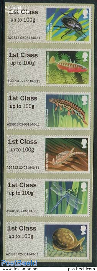 Great Britain 2013 Post & Go, Freshwater Life 6v S-a, Mint NH, Nature - Animals (others & Mixed) - Fish - Insects - Neufs