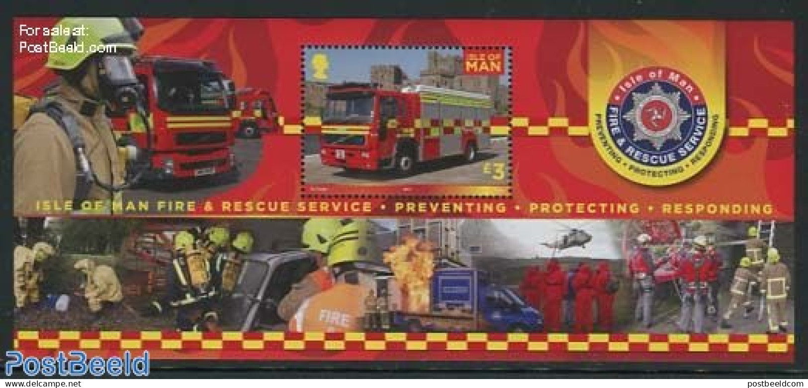 Isle Of Man 2013 Fire & Rescue Service S/s, Mint NH, Transport - Automobiles - Fire Fighters & Prevention - Helicopters - Voitures