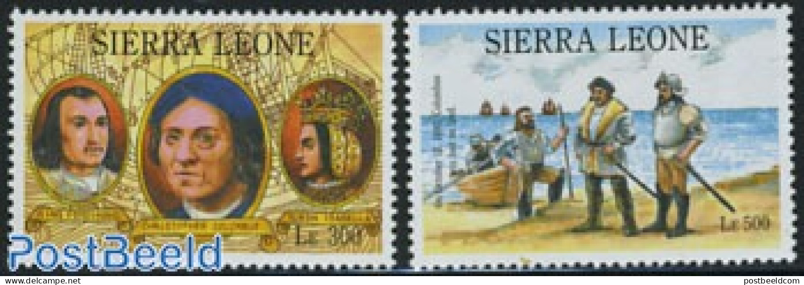 Sierra Leone 1993 Discovery Of America 2v, Mint NH, History - Transport - Explorers - Ships And Boats - Explorateurs