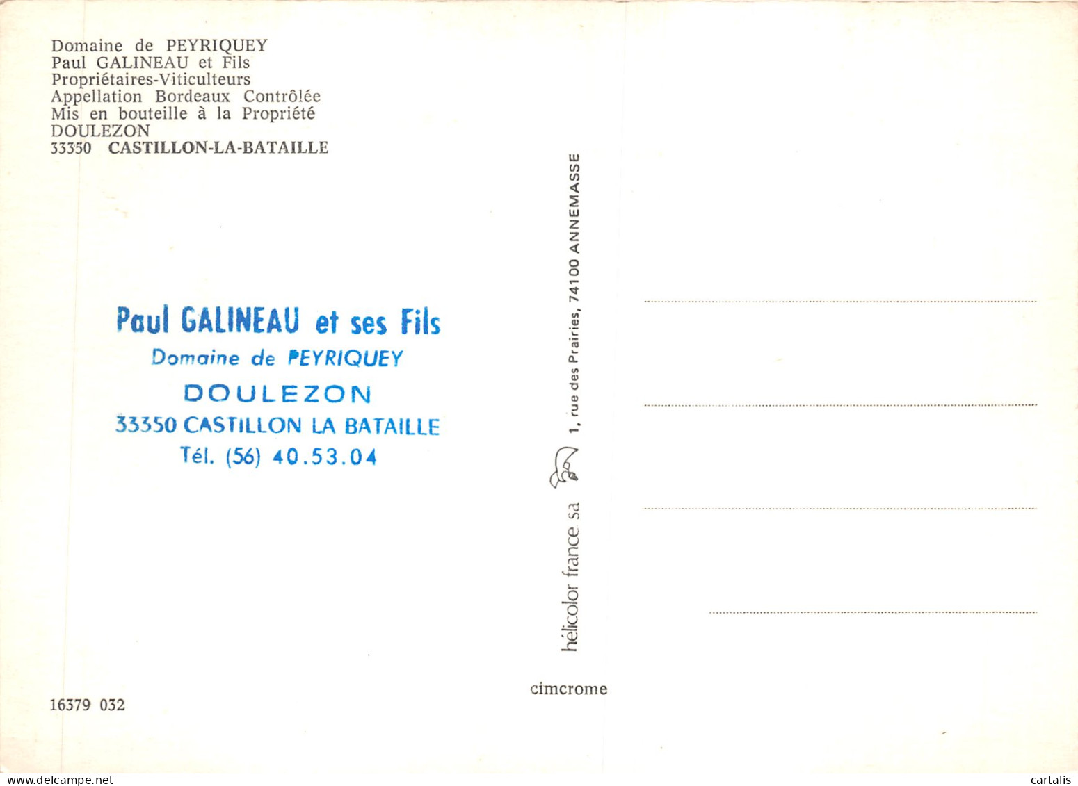 33-CASTILLON LA BATAILLE-DOMAINE DE PEYRIQUEY-N 599-C/0015 - Other & Unclassified