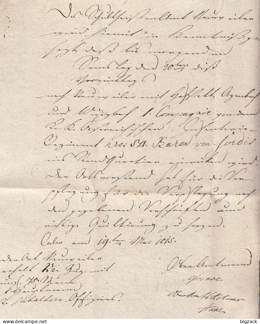 Brief Von Calw 19.5.1815 Gel. Nach Neuweiler Zuteilung-Unterbringung, Quartier Soldaten - Préphilatélie