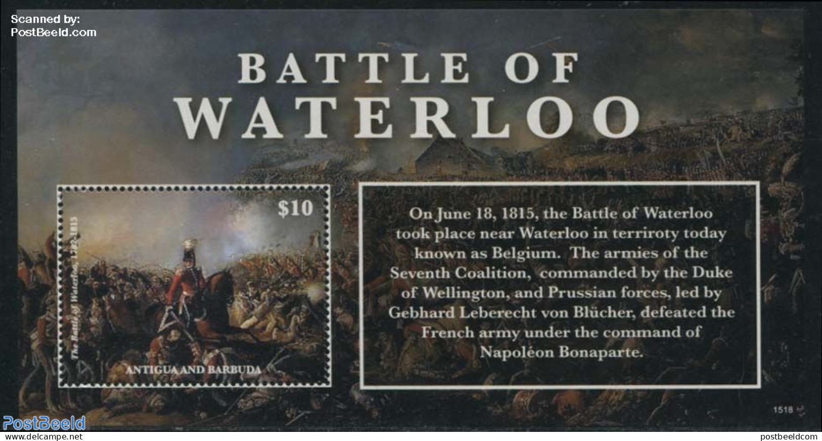 Antigua & Barbuda 2015 Battle Of Waterloo S/s, Mint NH, History - Nature - History - Militarism - Horses - Art - Paint.. - Militaria
