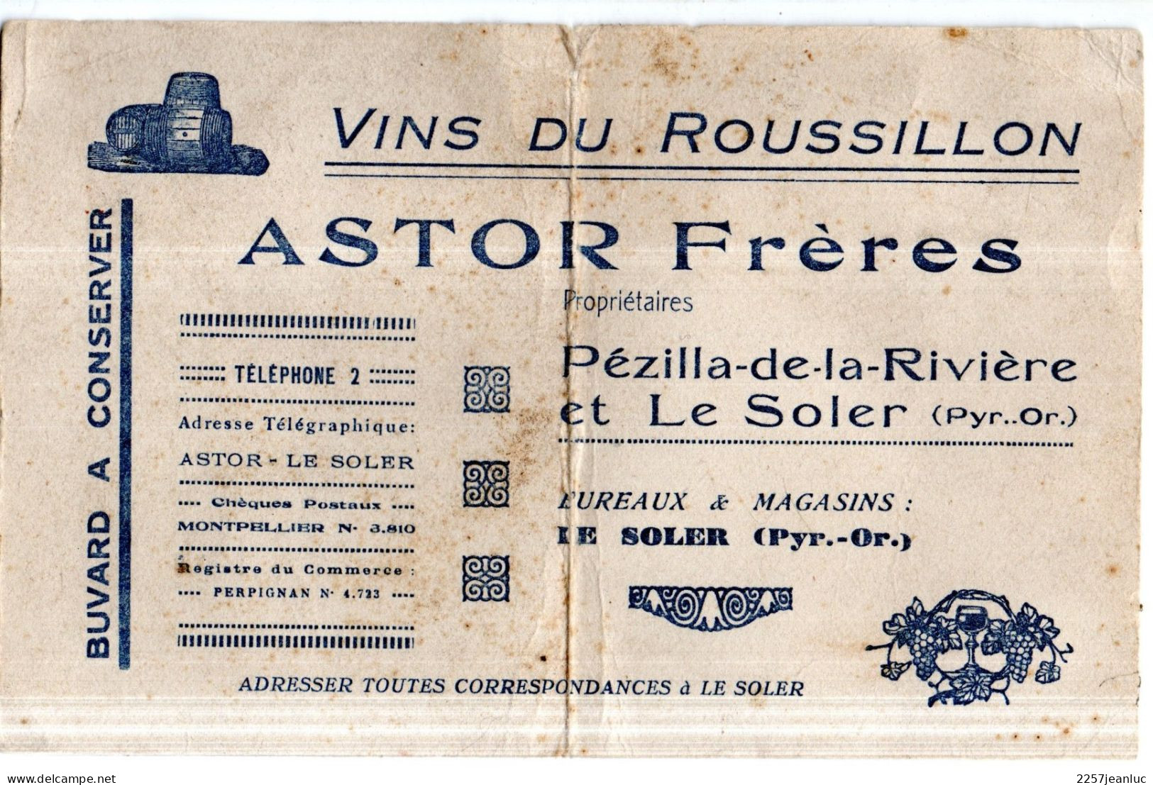Buvard   Vins Du Rousillon * Astor Frères à Pézilla De La Rivière Et Le Soler - Farm