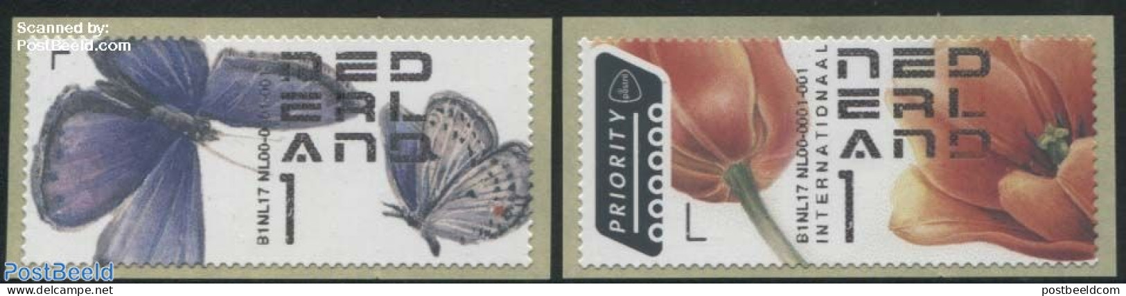 Netherlands 2017 Automat Stamps 2v, Mint NH, Nature - Butterflies - Flowers & Plants - Automat Stamps - Neufs