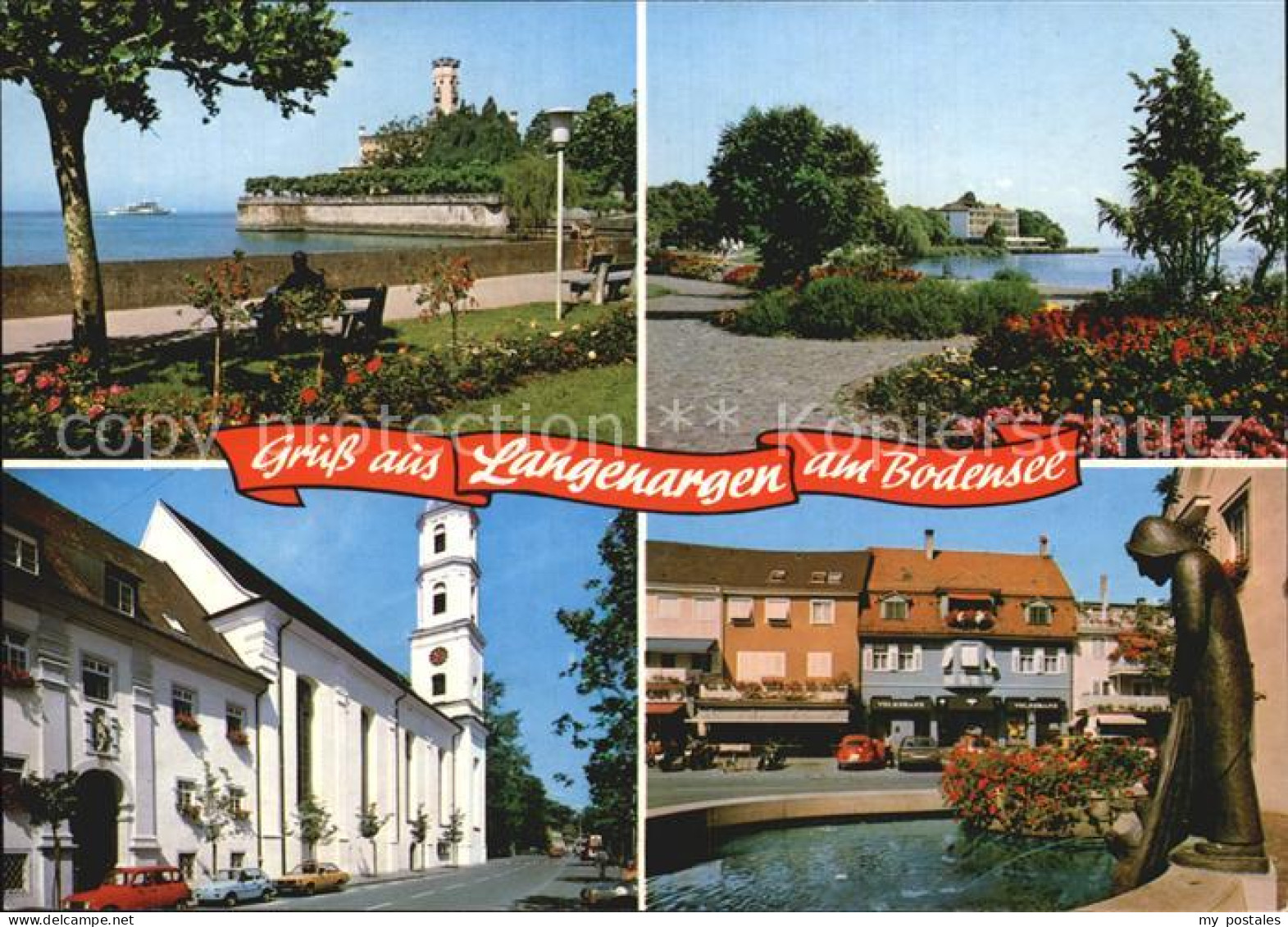72514989 Langenargen Bodensee Uferpromenade Kirche Brunnen Langenargen - Langenargen