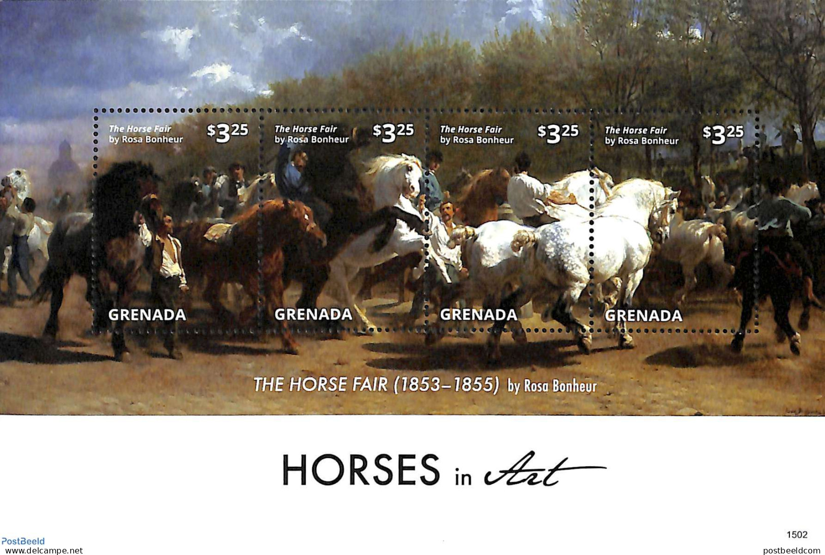 Grenada 2015 Horses In Art 4v M/s, Mint NH, Nature - Horses - Art - Paintings - Autres & Non Classés