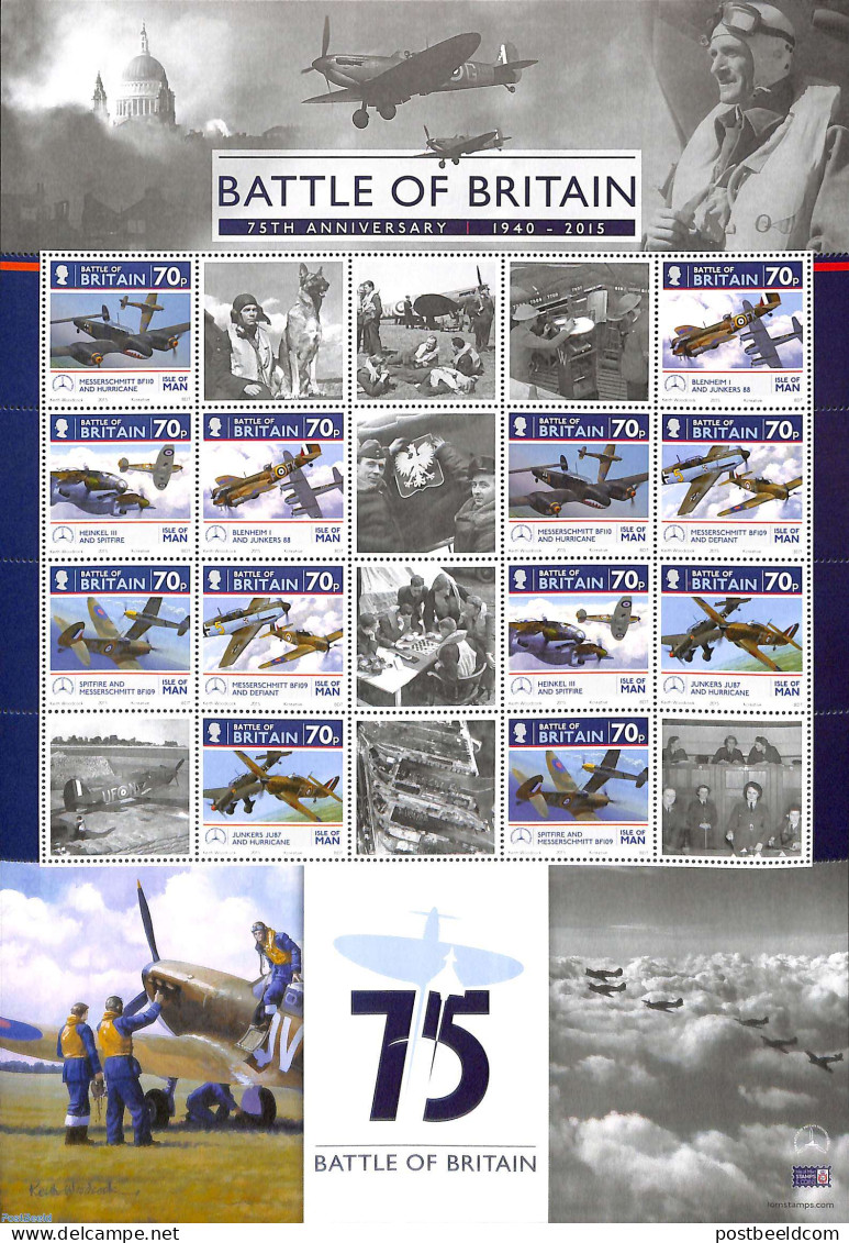 Isle Of Man 2015 Battle Of Britain, Sheet, Mint NH, History - Transport - World War II - Aircraft & Aviation - Guerre Mondiale (Seconde)