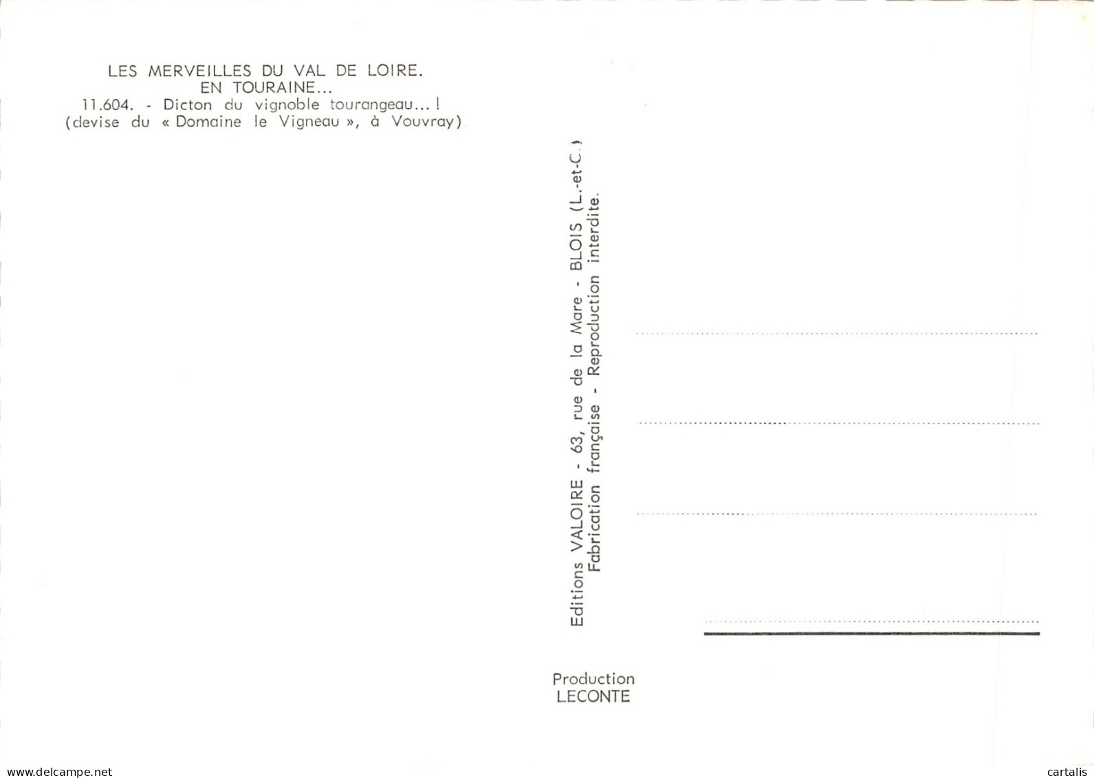 37-VOUVRAY-DOMAINE DE VIGNEAU-N 599-D/0327 - Vouvray