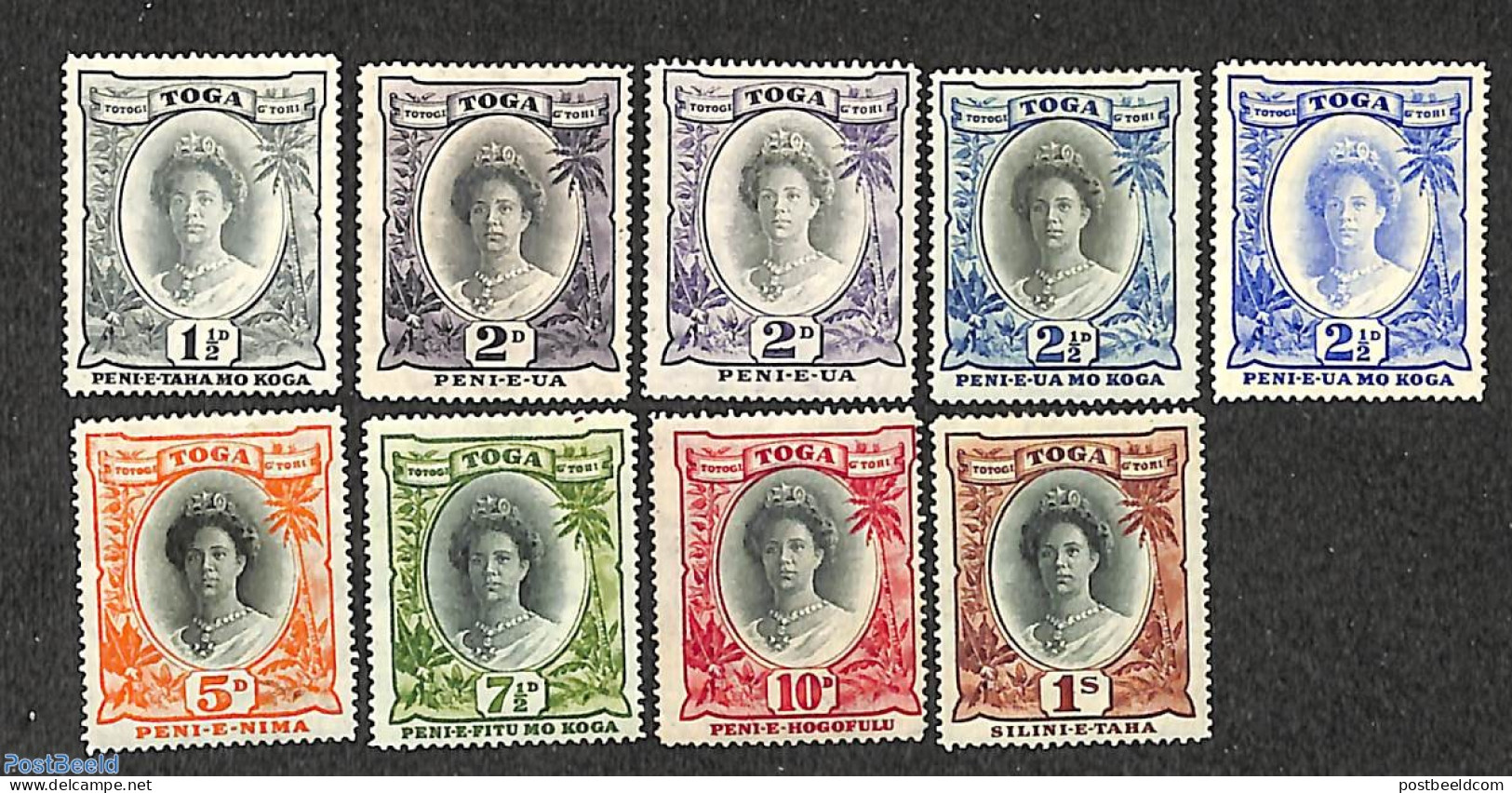 Tonga 1920 Queen Salote 9v, Unused (hinged), History - Kings & Queens (Royalty) - Familles Royales