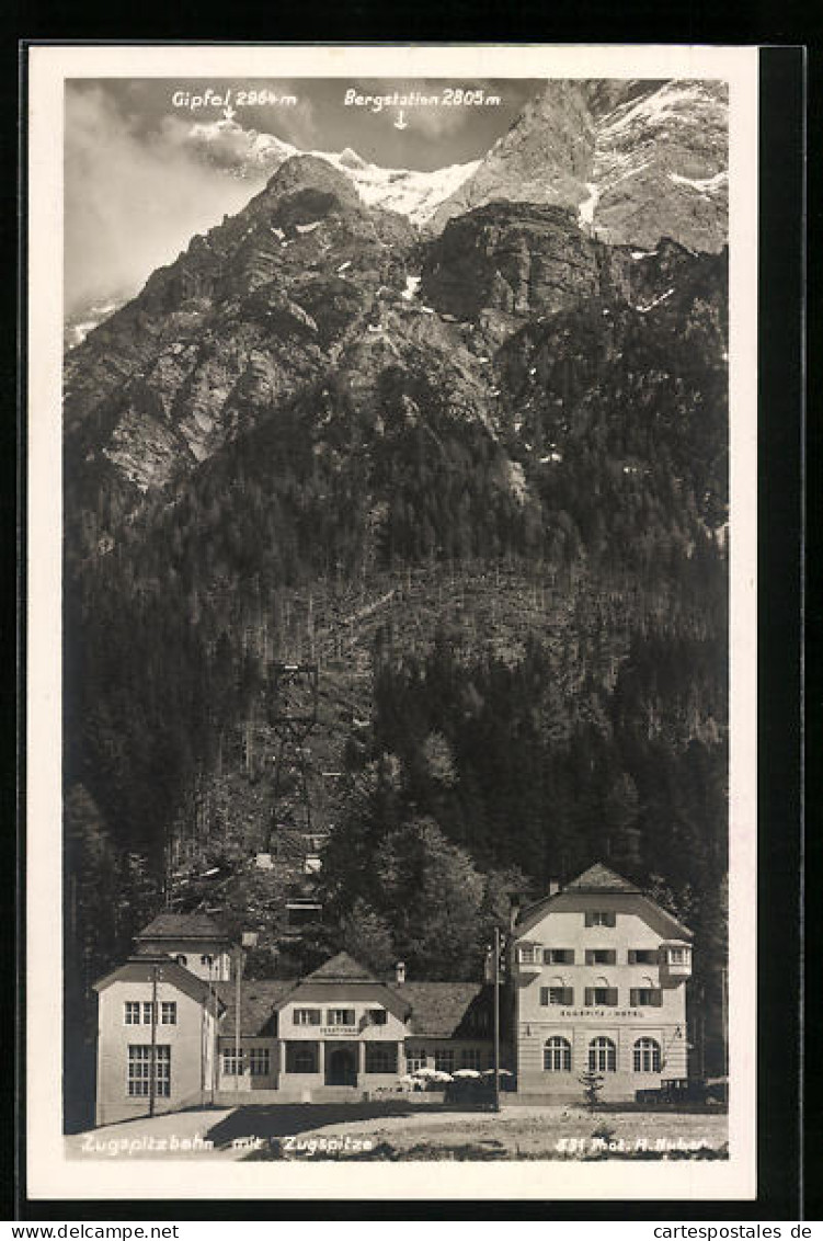 AK Zugspitze, Zugspitzbahn Mit Zugspitz-Hotel Und Blick Zur Bergstation  - Funicular Railway
