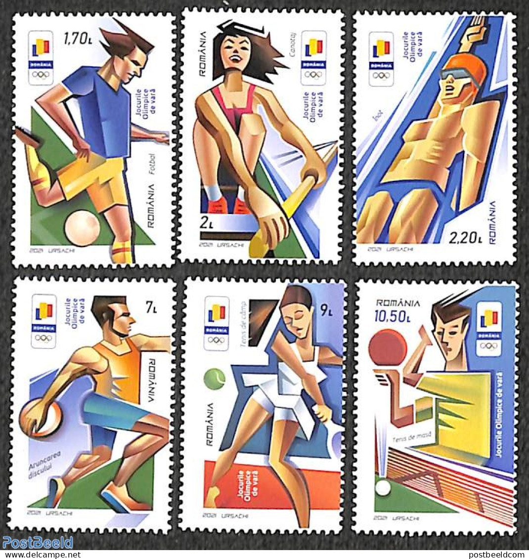 Romania 2021 Olympic Games Tokyo 6v, Mint NH, Sport - Football - Kayaks & Rowing - Olympic Games - Swimming - Table Te.. - Unused Stamps