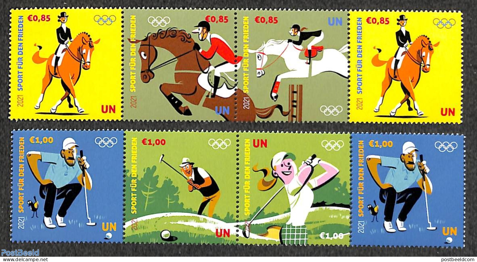 United Nations, Vienna 2021 Olympic Games 6v (2x [:::]), Mint NH, Nature - Sport - Horses - Golf - Olympic Games - Golf
