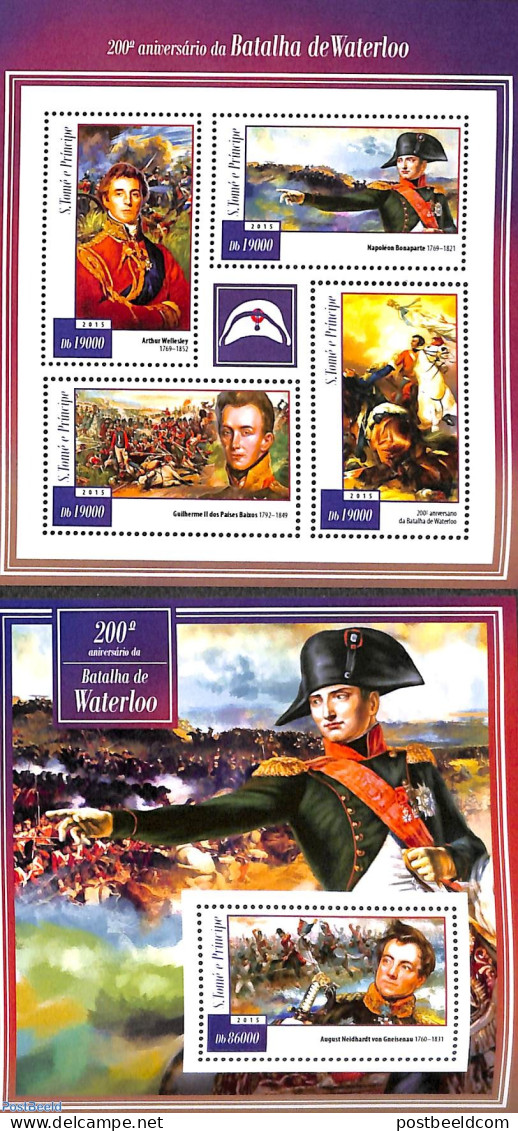 Sao Tome/Principe 2015 Battle Of Waterloo 2 S/s, Mint NH, History - Militarism - Napoleon - Militaria