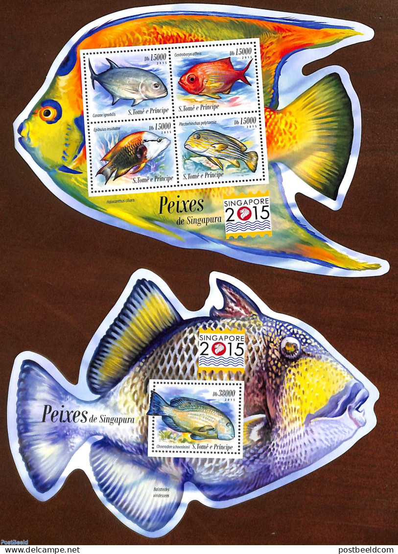 Sao Tome/Principe 2015 Singapore 2015, Fish 2 S/s, Mint NH, Nature - Fish - Philately - Fishes