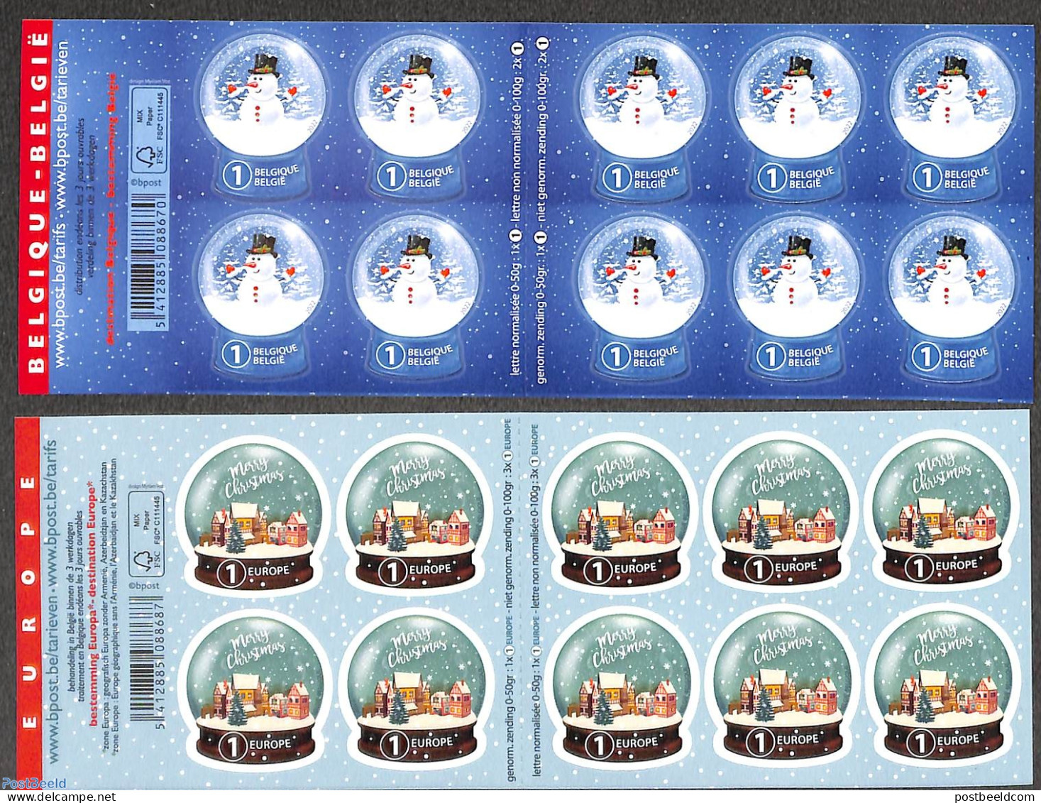 Belgium 2022 Christmas, 2 Booklets S-a, Mint NH, Religion - Christmas - Neufs