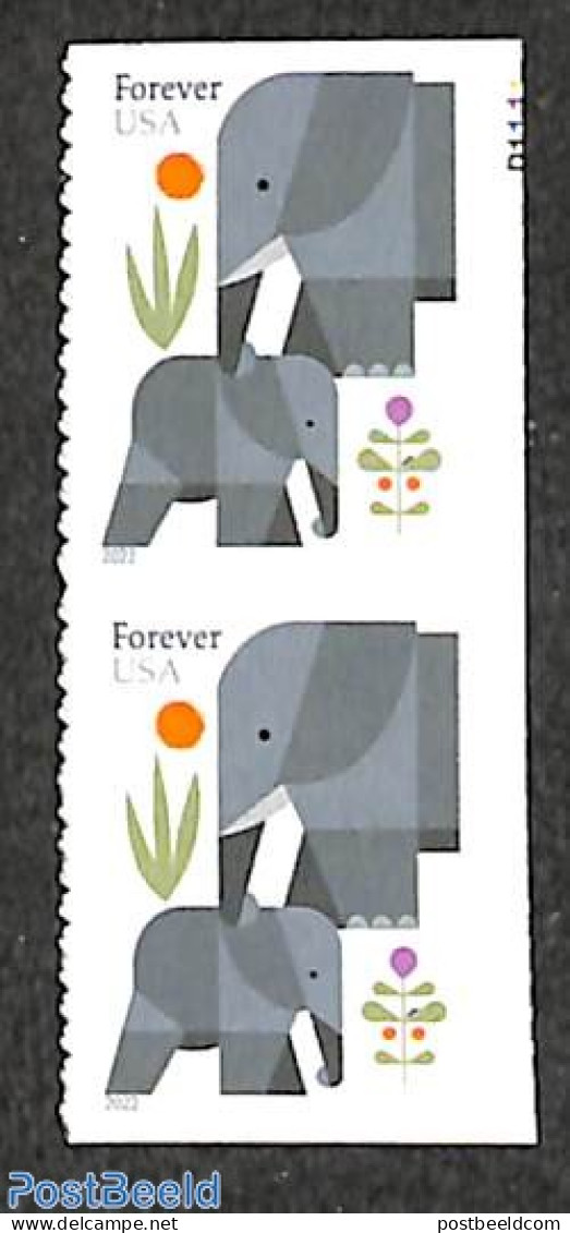 United States Of America 2022 Elephant 2x2v, Double Sided, Mint NH, Nature - Elephants - Unused Stamps