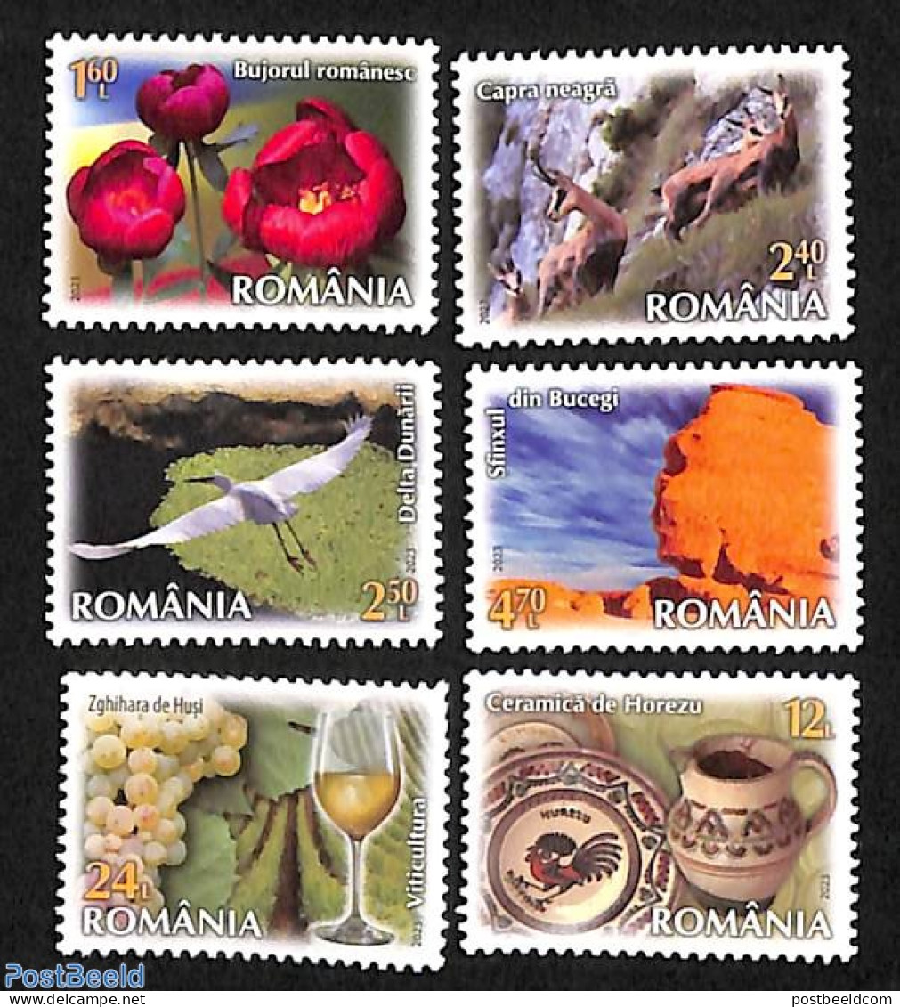 Romania 2023 Pitoresque Romania 6v, Mint NH, Nature - Animals (others & Mixed) - Birds - Flowers & Plants - Wine & Win.. - Neufs