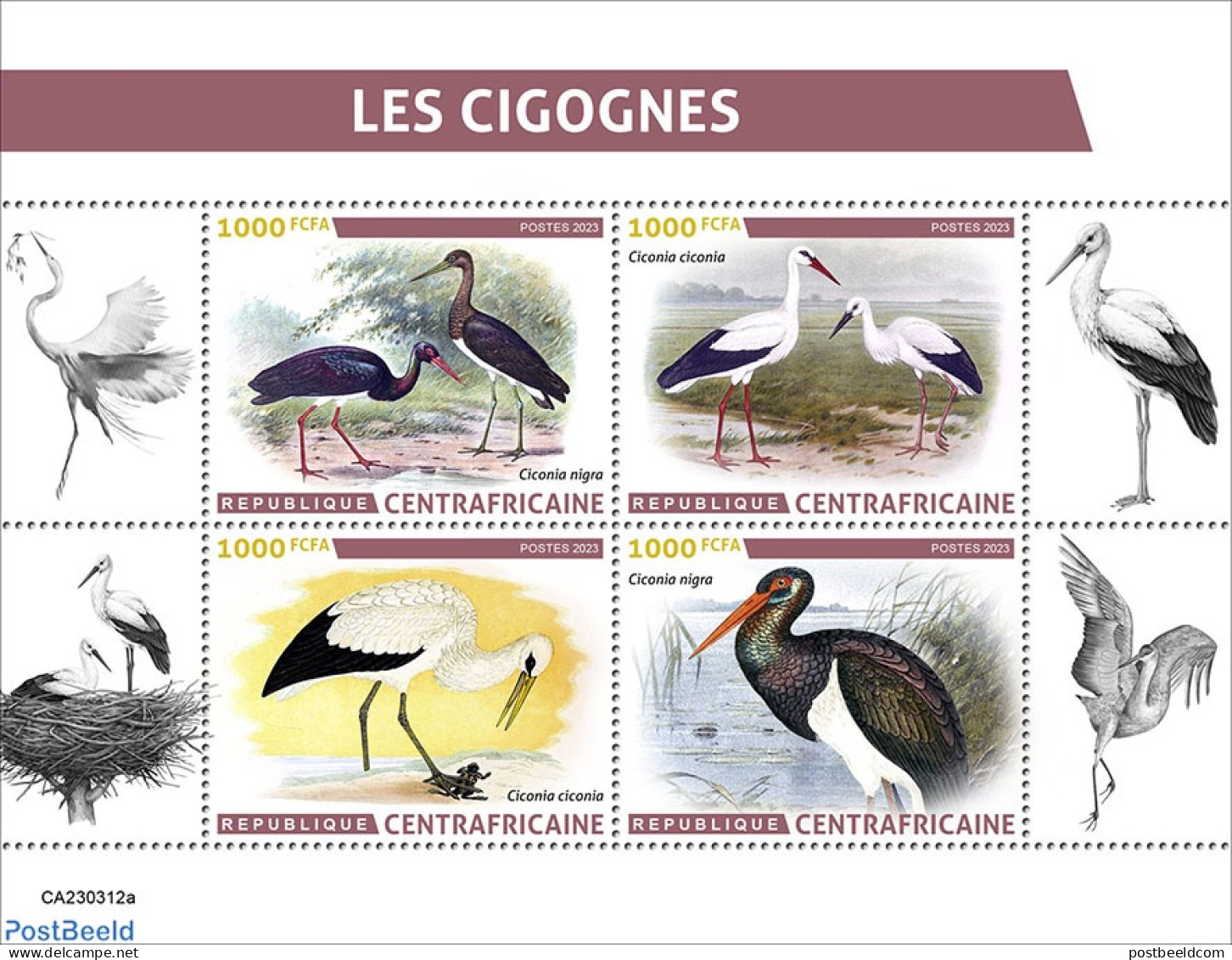 Central Africa 2023 Storks, Mint NH, Nature - Birds - Storks - Central African Republic