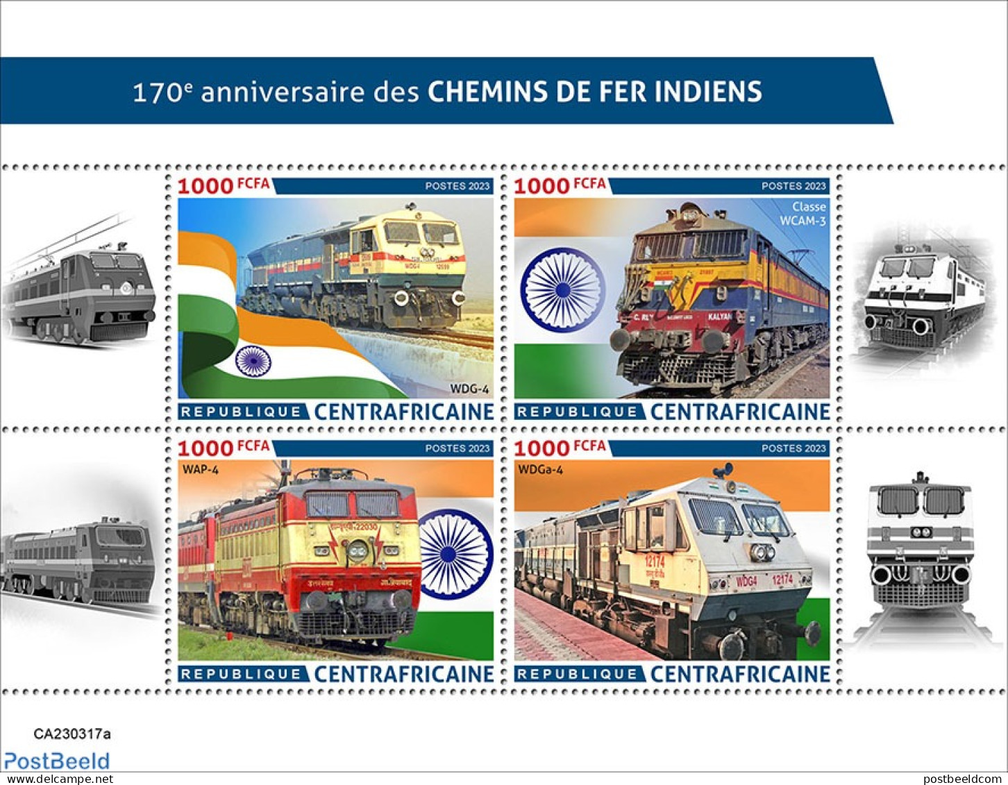 Central Africa 2023 Indian Trains, Mint NH, Transport - Railways - Trains
