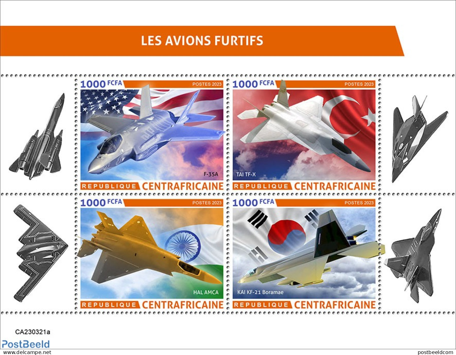 Central Africa 2023 Stealth Planes, Mint NH, Transport - Aircraft & Aviation - Vliegtuigen