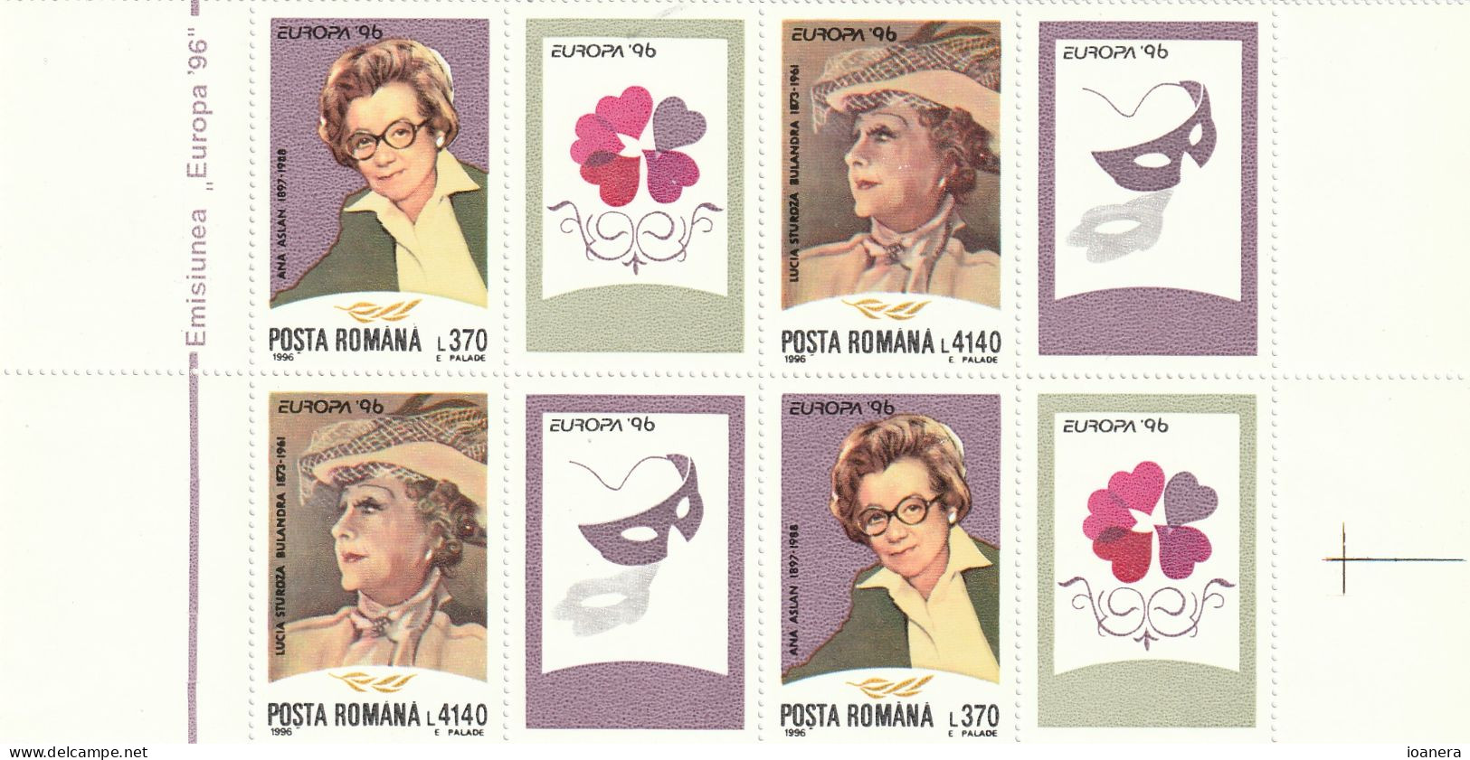 Romania 1996 - Europa'96 , Personalities-Ana Aslan , Lucia Sturdza Bulandra , MNH , Mi.51754-Zf.1 - 5175-Zf.2 - Neufs