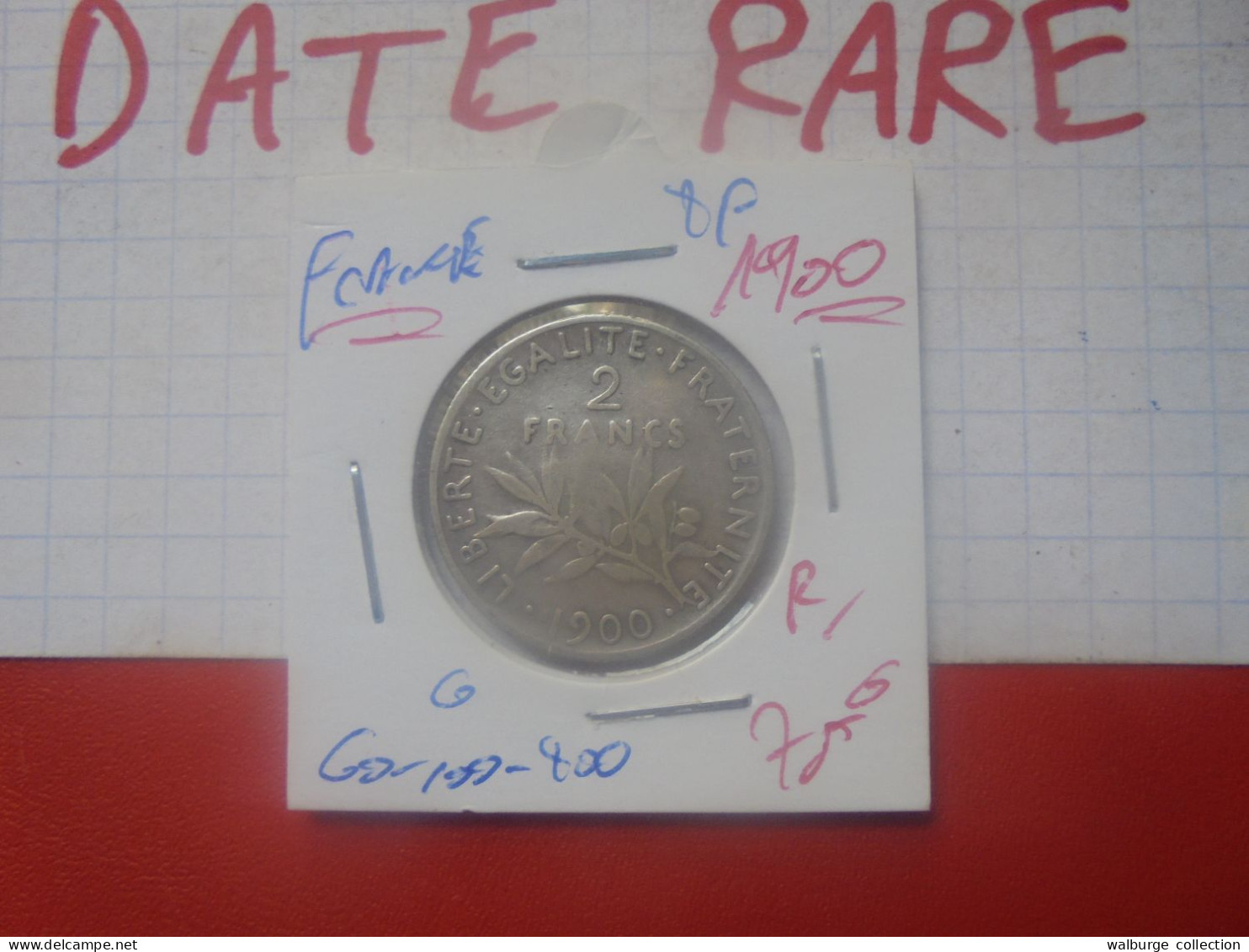 FRANCE 2 FRANCS 1900 ARGENT (Date Plus Rare) (A.2) - 2 Francs