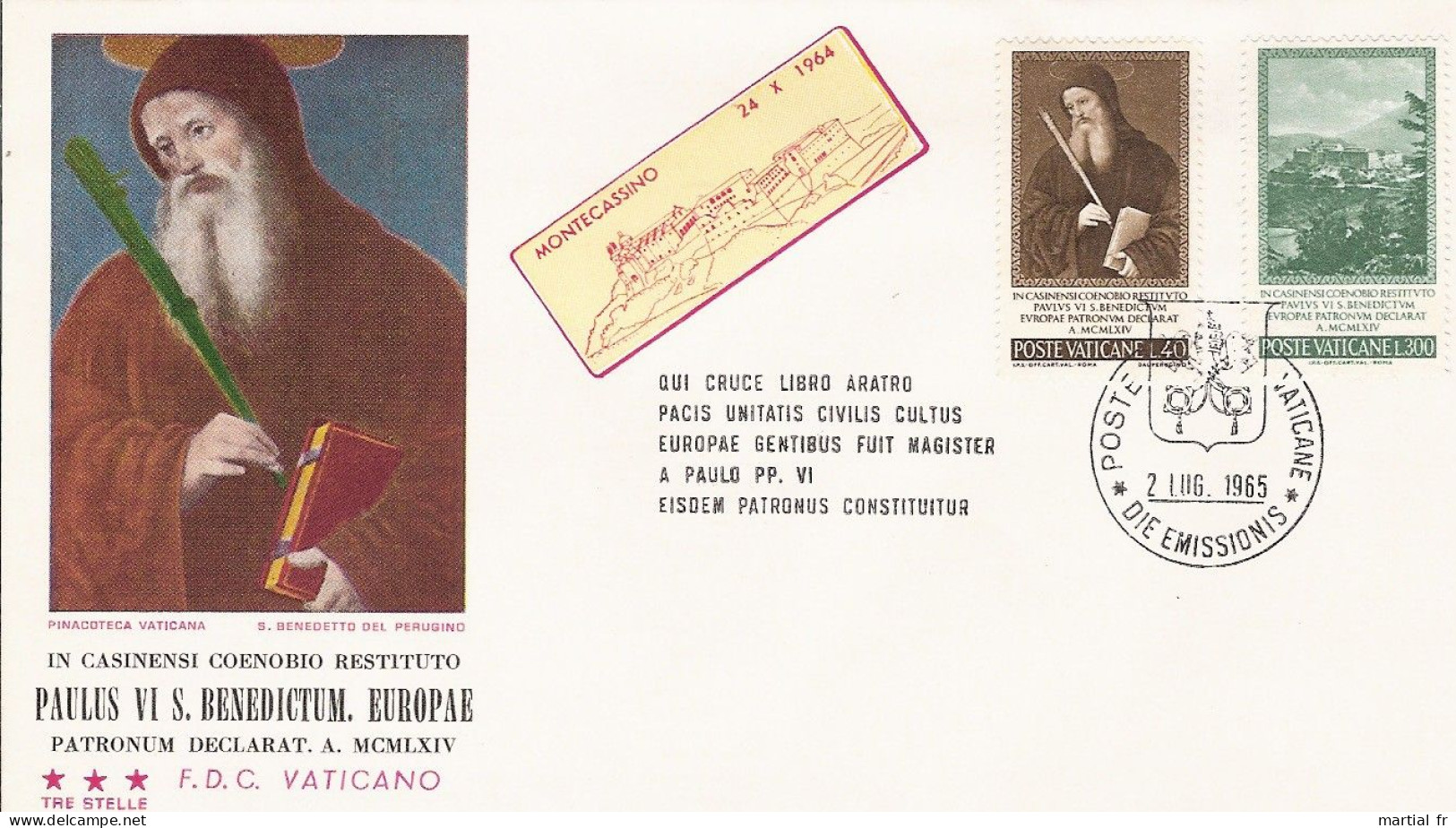 VATICAN  FDC ERSTTAG 1965 IN CASINENSI COENOBIO RESTITUTO PAULUS PAUL VI MONTECASSINO VATICANO - FDC