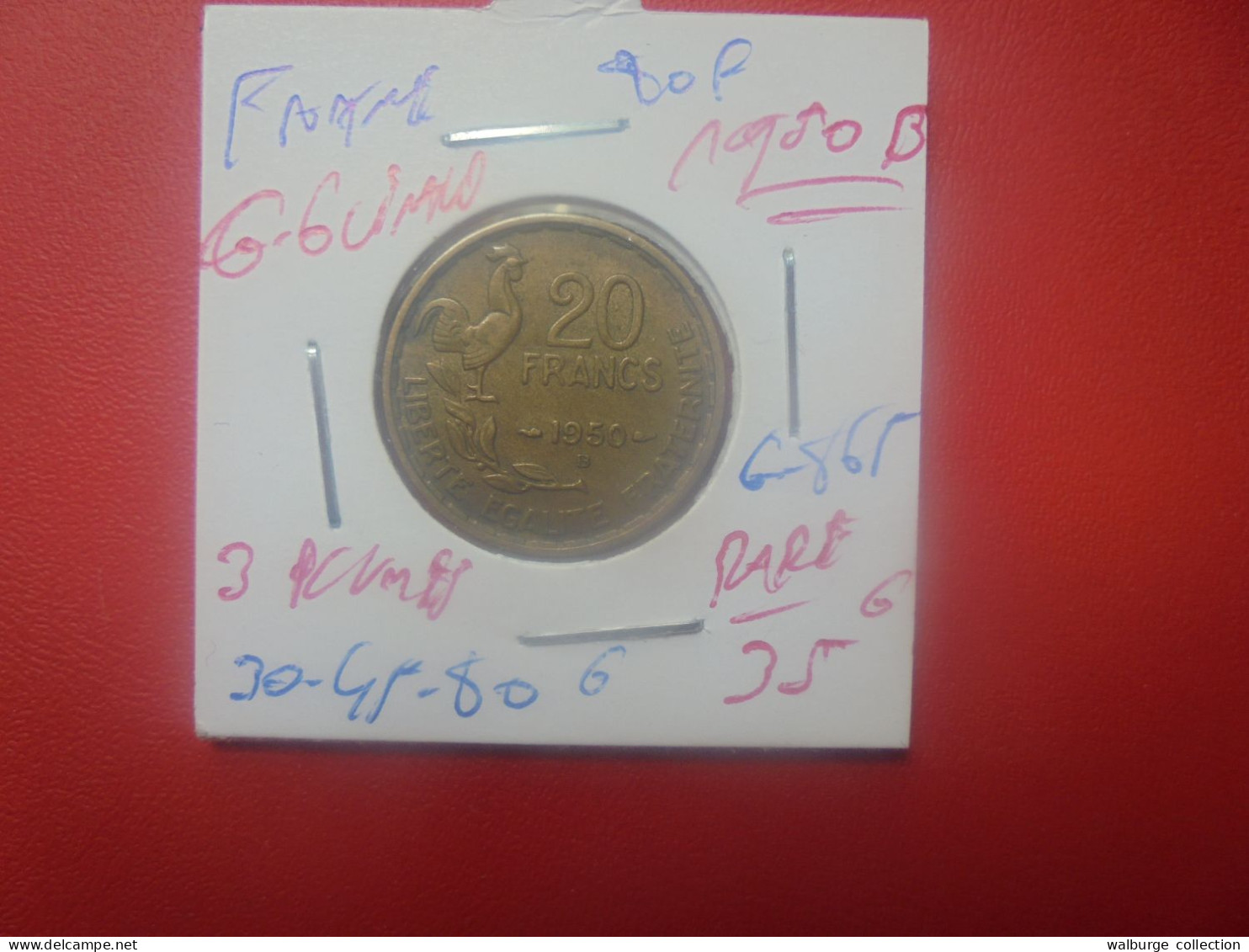 FRANCE 20 FRANCS 1950 "B" G.GUIRAUD Variété 3 PLUMES ASSEZ RARE (A.2) - 20 Francs