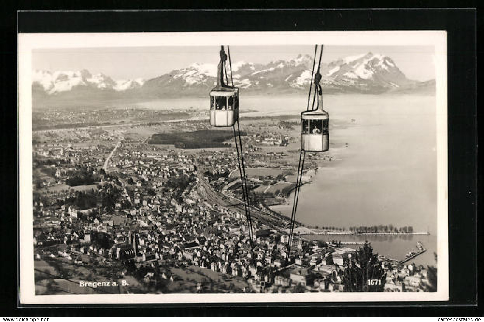 AK Bregenz, Ortsansicht Mit Bergkette Und Pfänderbahn  - Funiculaires