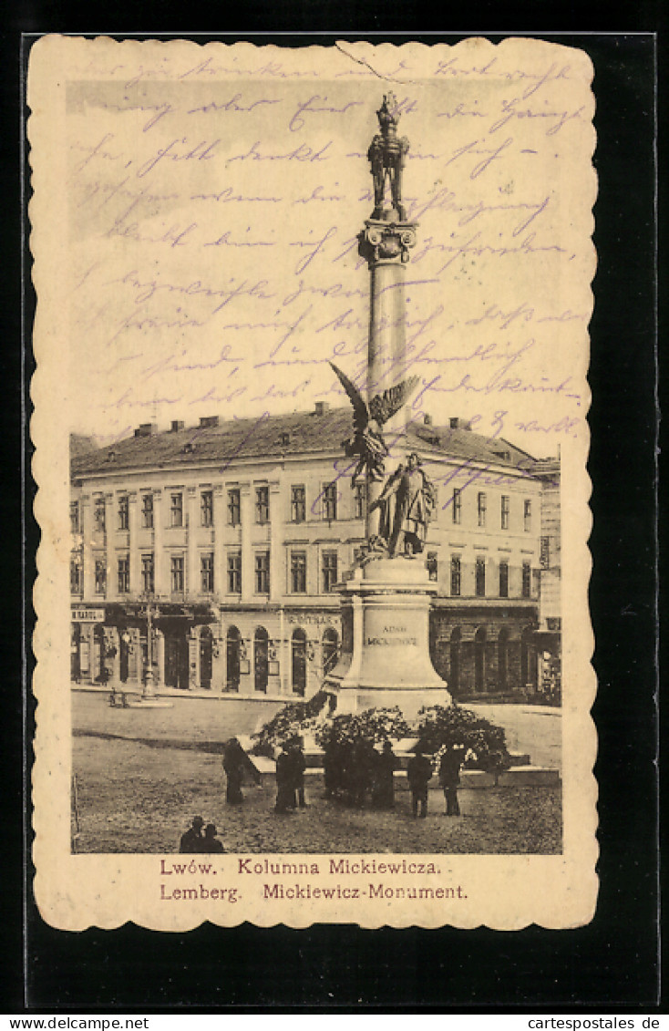 AK Lemberg, Ansicht Des Mickiewicz-Monuments  - Ukraine