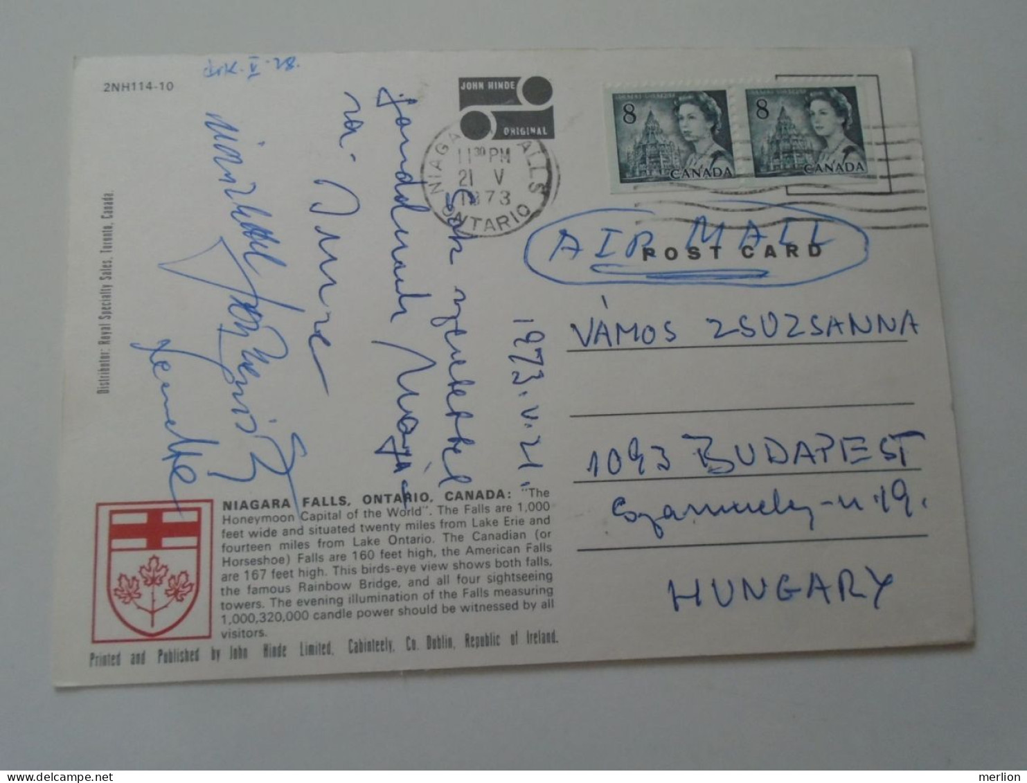 D203244   CPM - Ontario  - Niagara Falls - Stamps QEII  1973 - Niagara Falls