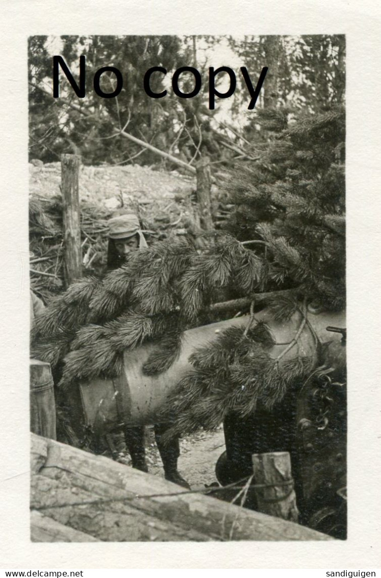 PHOTO FRANCAISE - POILU ET CANON SOUS CAMOUFLAGE A VALMY PRES DE SOMME BIONNE - HANS MARNE GUERRE 1914 1918 - War, Military