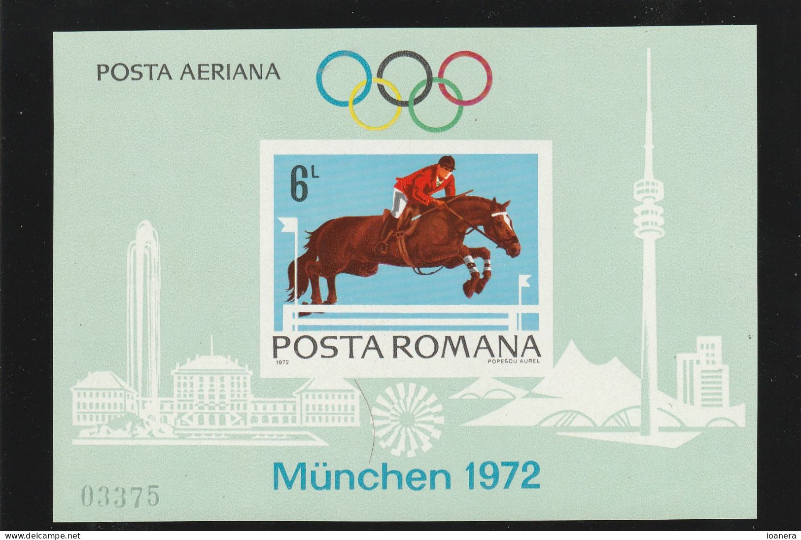 Romania 1972 - Summer Olympic Games,Munich , Preolympics , Show Jumping , Imperforate , Souvenir Sheet ,  MNH ,Mi.Bl.94 - Neufs