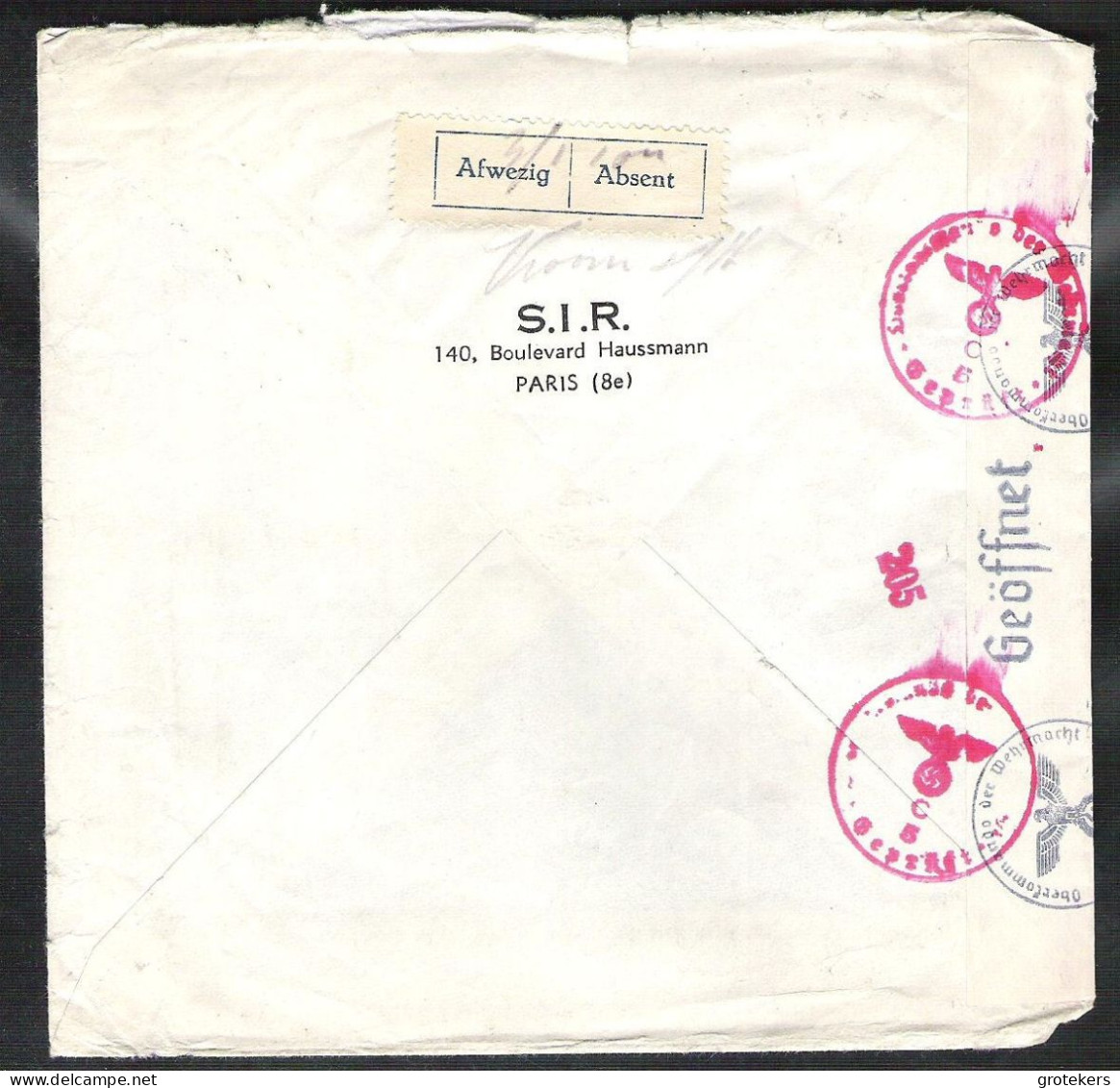 FRANCE Registered Letter 1941 PARIS To Antwerp ? (Belgium) With German Censor Marks - Covers & Documents