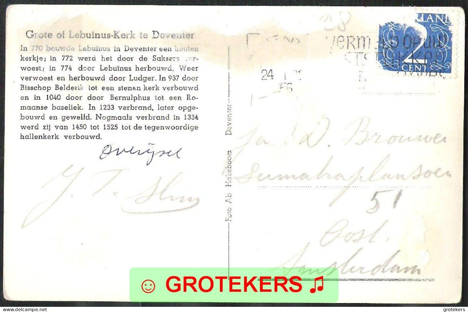 DEVENTER St. Lebuines Kerk, Grote Kerkhof 1956  - Deventer